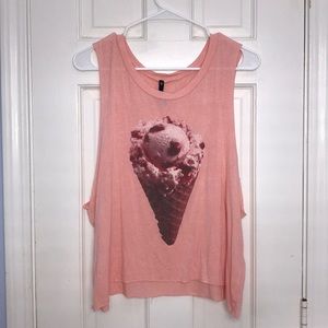 Ice Cream Cone Low Cut Arm Pink Loose Tank Top